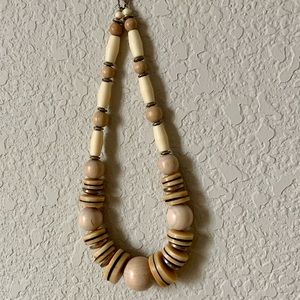 Vintage Retro Mixed Material Bohemian Chunky Bead Necklace Neutral Tones
